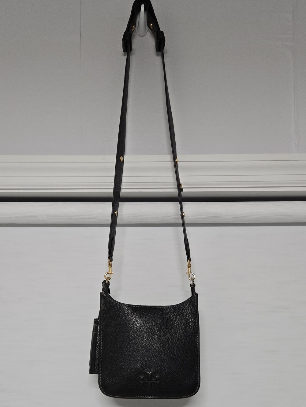 Tory Burch Black Pebbled Leather Adjustable-Strap Crossbody